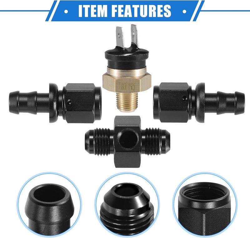 VekAuto Coolant Hose Thermostat Switch Kit, 6AN 180'F on - 165'F Off Transmission Cooler Sensor Fan Oil Cooler Radiator Electric Switch Fitting Universal for Car Truck Metal Black - Image 4